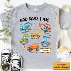Gifts For Grandson Construction Machines God Say I Am ...T Shirt For Kids - OLESA