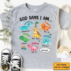 Gifts For Grandson Dinosaur God Say I Am ...T Shirt For Kids - OLESA