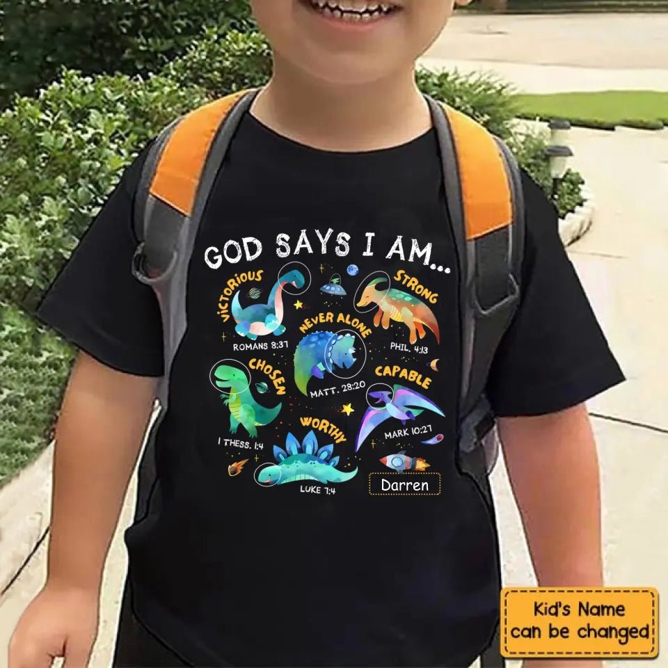 Gifts For Grandson Space Dinosaur God Say I Am ...T Shirt For Kids - OLESA