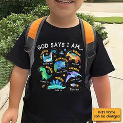 Gifts For Grandson Space Dinosaur God Say I Am ...T Shirt For Kids - OLESA