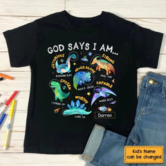 Gifts For Grandson Space Dinosaur God Say I Am ...T Shirt For Kids - OLESA