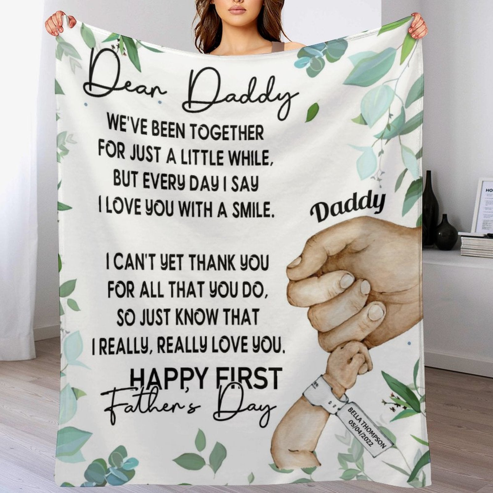 I Love You With A Smile First Father's Day - Personalized Blanket - Birthday Father's Day Gift For First Dad - OLESA