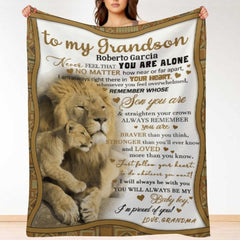 Lion Custom Name Blanket - Gift for Grandson - ARNOVIC