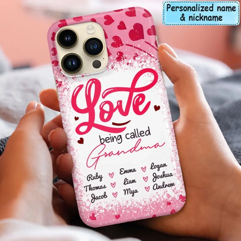Love Is Being Called Grandma Pink Heart Grandma Nana With Kids Personalized Phone Case - OLESA