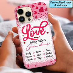 Love Is Being Called Grandma Pink Heart Grandma Nana With Kids Personalized Phone Case - OLESA