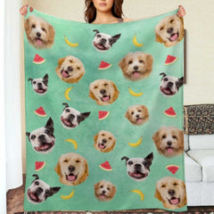 Lovely Pets And Fruit Icons - Personalized Custom Blanket - Upload Image, Gift For Pet Lovers, Christmas Gift - OLESA