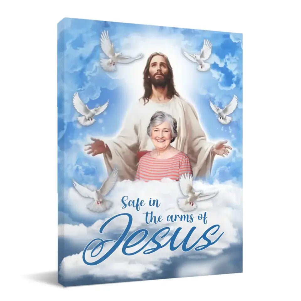 Memorial Gifts Personalized Canvas - Safe In The Arms Of Jesus - OLESA