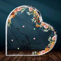 Mom Holding Children Hands Personalized Heart Acrylic Plaque - OLESA