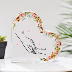 Mom Holding Children Hands Personalized Heart Acrylic Plaque - OLESA