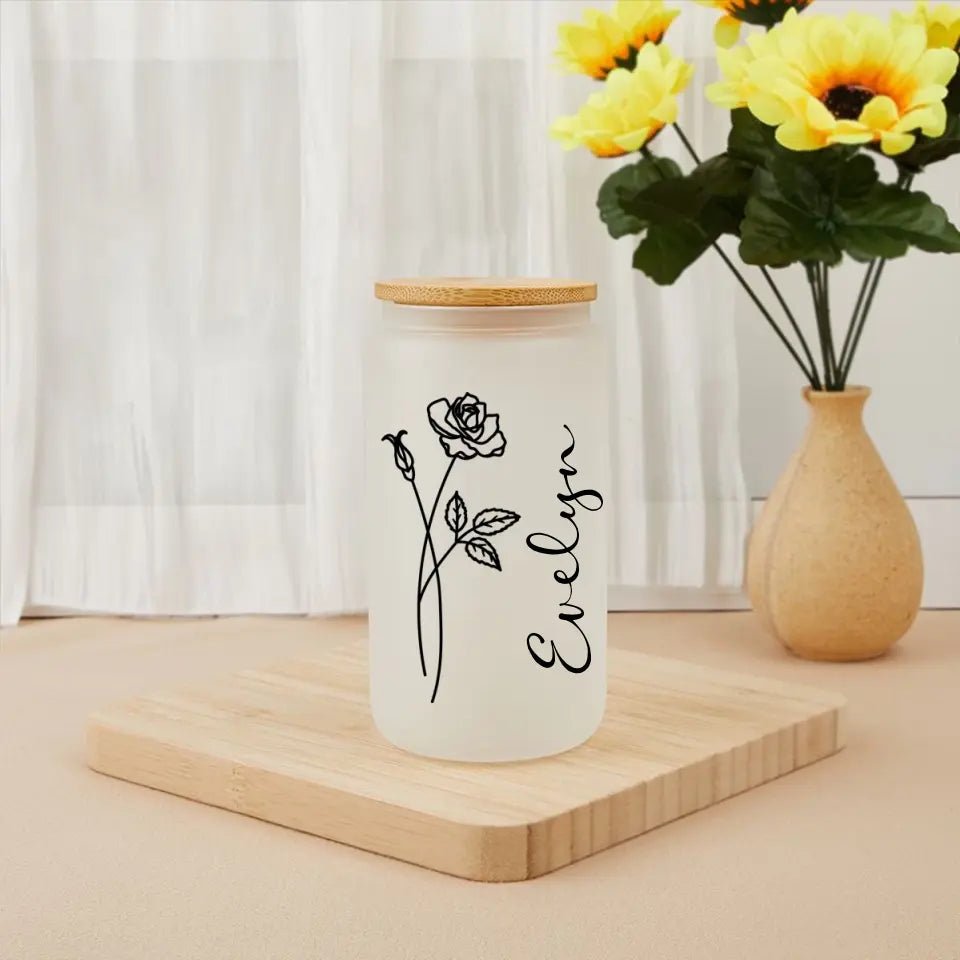 Mom Nutrition Facts Custom Birthday Flowers - Personalized Clear Glass Can - OLESA