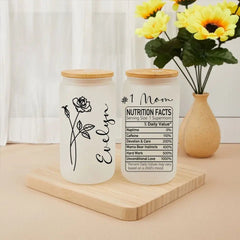 Mom Nutrition Facts Custom Birthday Flowers - Personalized Clear Glass Can - OLESA