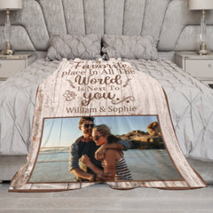 My Favorite Place Is Next To You - Upload Image, Gift For Couples, Husband Wife - Personalized Horizontal Poster - ARNOVIC