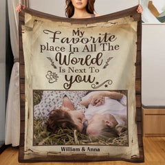 My Favorite Thing Is Staying Next To You - Upload Image, Gift For Couples, Husband Wife - Personalized Blanket - ARNOVIC