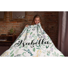 Name Custom Personalized Green Leaf Plant Blanket - Gift for Family and Friends - ARNOVIC