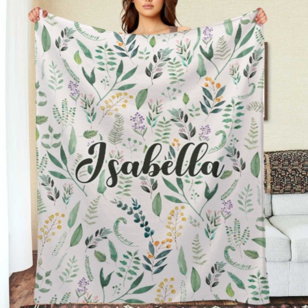Name Custom Personalized Green Leaf Plant Blanket - Gift for Family and Friends - ARNOVIC
