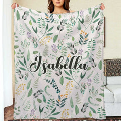 Name Custom Personalized Green Leaf Plant Blanket - Gift for Family and Friends - ARNOVIC