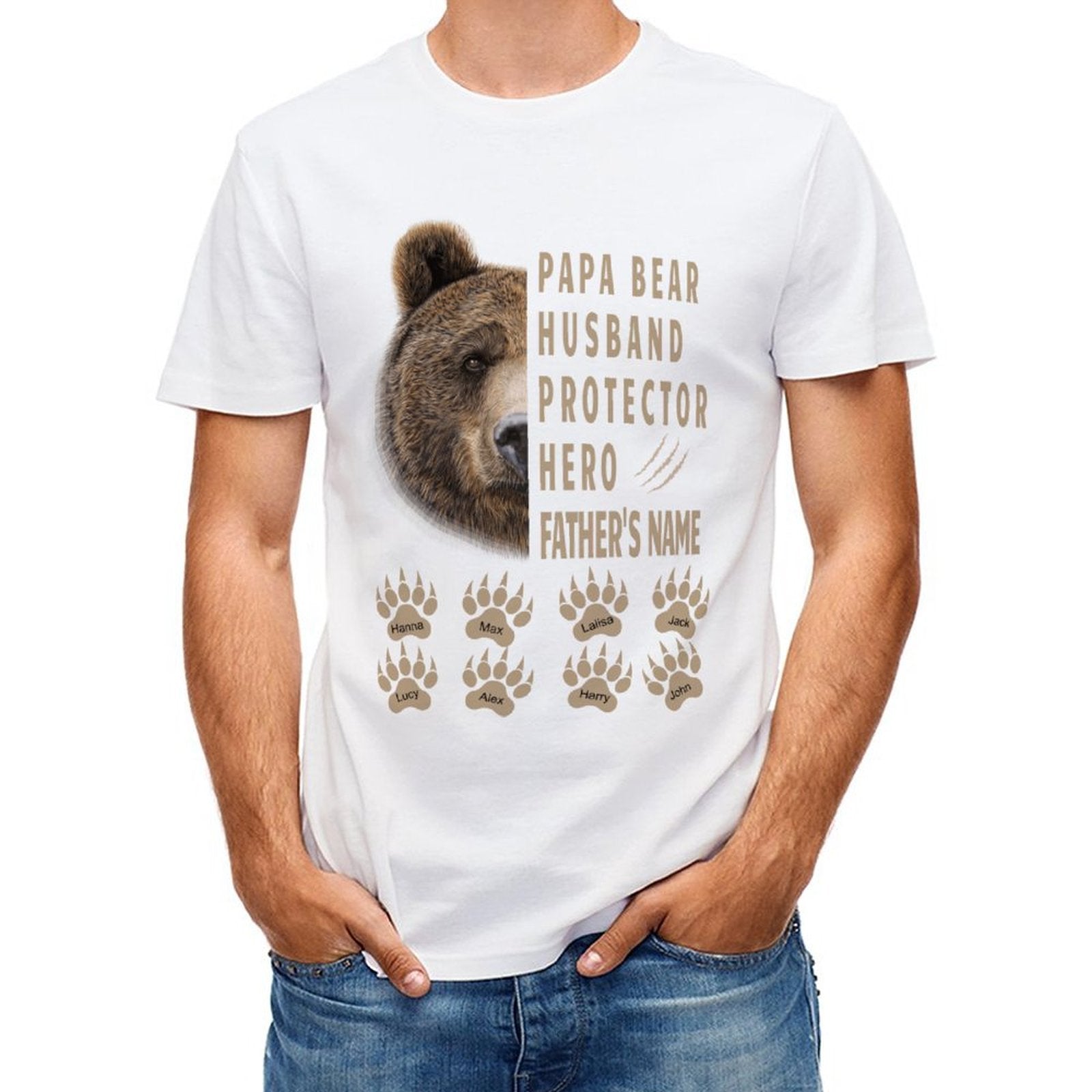 Papa Bear Husband Protector Hero - Personalized Shirt - Father's Day Gift For Dad - OLESA