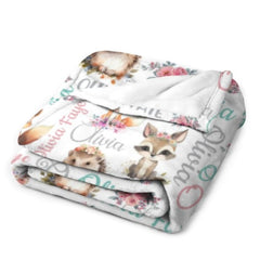 Personalized Baby Woodland Animals Name Blanket - Gift for baby - OLESA