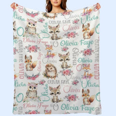 Personalized Baby Woodland Animals Name Blanket - Gift for baby - OLESA