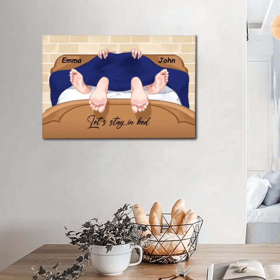 Personalized Couple Canvas Wall Art- Let's Stay In Bed - OLESA