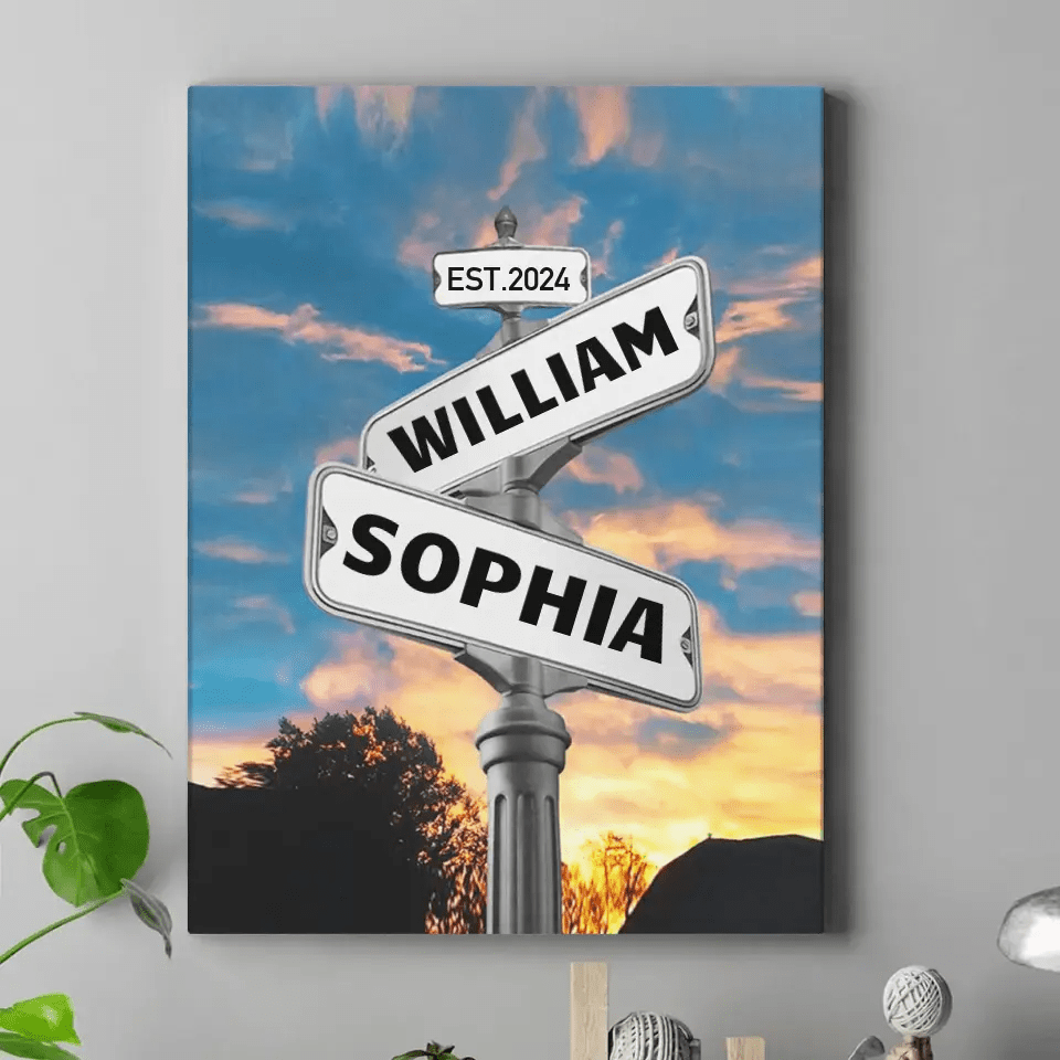 Personalized Custom Name Street Sign Canvas Wall Art, Anniversary Gift - OLESA