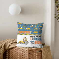 Personalized Custom Photo Pillow - Boy Loves Trucks And Digs Books - OLESA