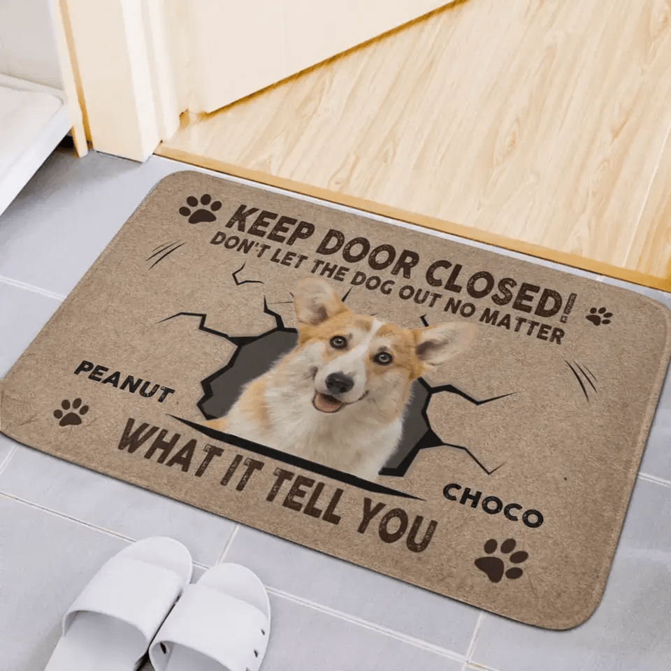 Personalized Doormat - Custom Photo Dog Cat Keep Door Closed - Gift For Pet Lovers, Pet Owners - OLESA