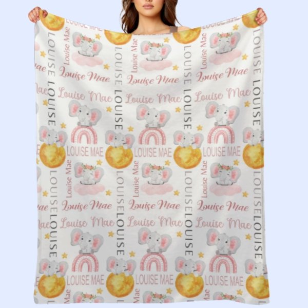Personalized Elephant Moon and Stars Baby Blanket - OLESA