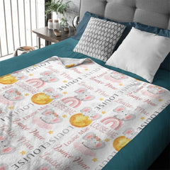 Personalized Elephant Moon and Stars Baby Blanket - OLESA