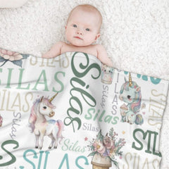 Personalized Name Custom Unicorn Baby Blanket - Gifts for Daughter Granddaughter - Birthday Gifts - OLESA