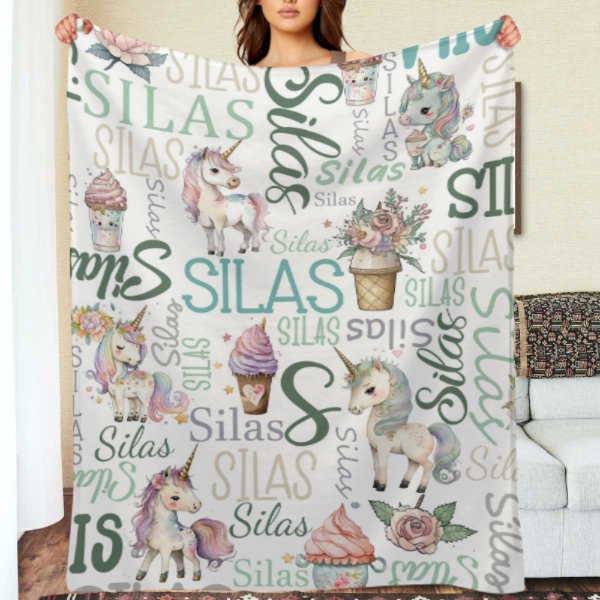 Personalized Name Custom Unicorn Baby Blanket - Gifts for Daughter Granddaughter - Birthday Gifts - OLESA
