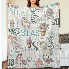 Personalized Name Custom Unicorn Baby Blanket - Gifts for Daughter Granddaughter - Birthday Gifts - OLESA