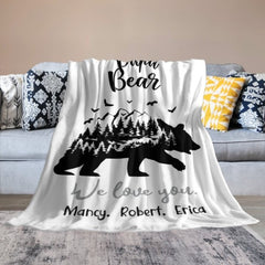 Personalized Name Papa Bear Blankets Gift For Dad - OLESA