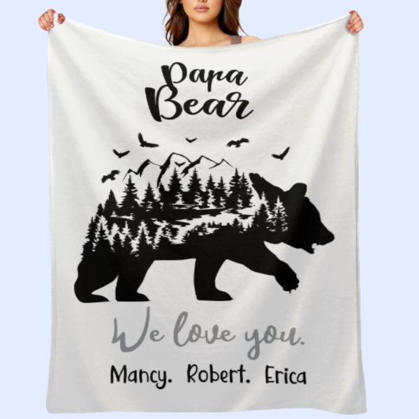 Personalized Name Papa Bear Blankets Gift For Dad - OLESA