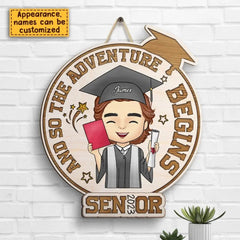 Personalized Shaped Wood Sign - The Adventure Begins - Graduation Gift - OLESA