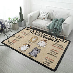 Pets' Rules When Visiting Our House - Cats And Dogs Personalized Decorative Mat, Doormat - OLESA