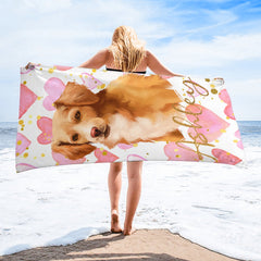 Portrait Pet Photo Name Custom Beach Towel - Customized Gift - OLESA