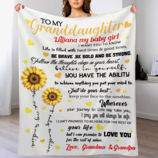 Sunflower Custom Name Blanket-Gift for Granddaughter - ARNOVIC