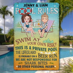 Swim At Your Own Risk - Personalized Metal Sign - Gift For Couples, Husband Wife - OLESA