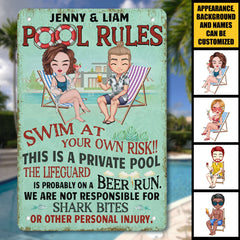 Swim At Your Own Risk - Personalized Metal Sign - Gift For Couples, Husband Wife - OLESA