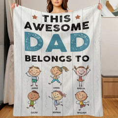 This Awesome Dad Belongs To These - Personalized Blanket - OLESA