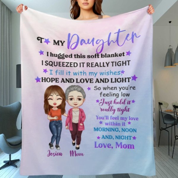 To My Daughter Pastel Color Doll Mom And Daughter Personalized Fleece Blanket - OLESA