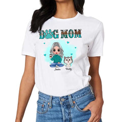 Watercolor Cute Dogs Teal And Leopard Dog Mom Personalized Shirt - OLESA