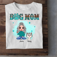 Watercolor Cute Dogs Teal And Leopard Dog Mom Personalized Shirt - OLESA