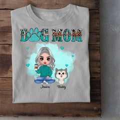 Watercolor Cute Dogs Teal And Leopard Dog Mom Personalized Shirt - OLESA