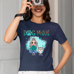 Watercolor Cute Dogs Teal And Leopard Dog Mom Personalized Shirt - OLESA
