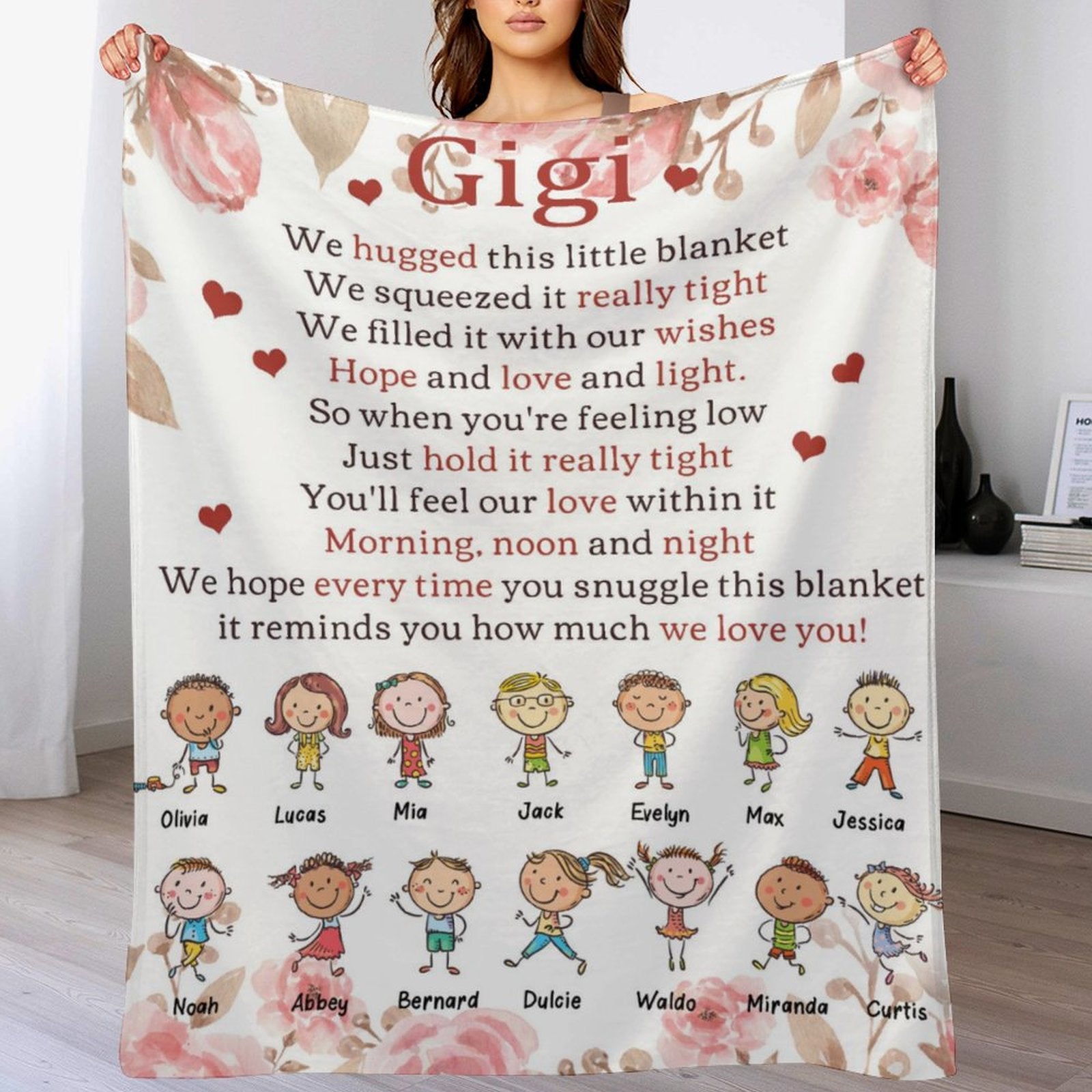 We Hugged This Little Blanket - Up To 14 Kids - Personalized Blanket - Birthday Mother's Day Gift For Grandma, Nana, Mom - Gift From Grandkids - OLESA