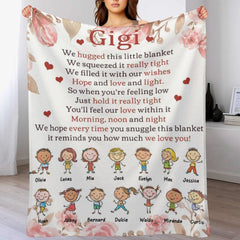 We Hugged This Little Blanket - Up To 14 Kids - Personalized Blanket - Birthday Mother's Day Gift For Grandma, Nana, Mom - Gift From Grandkids - OLESA