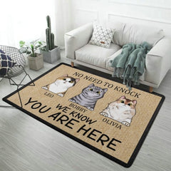 We Know You Are Here - Funny Personalized Cat Decorative Mat - OLESA