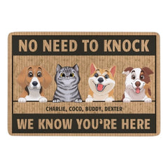 We Know You're Here, Dogs And Cats - Personalized Decorative Mat - OLESA